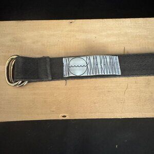 Vintage Norma Kamali black cloth belt Buckle works like a yoga strap. 1"wide a